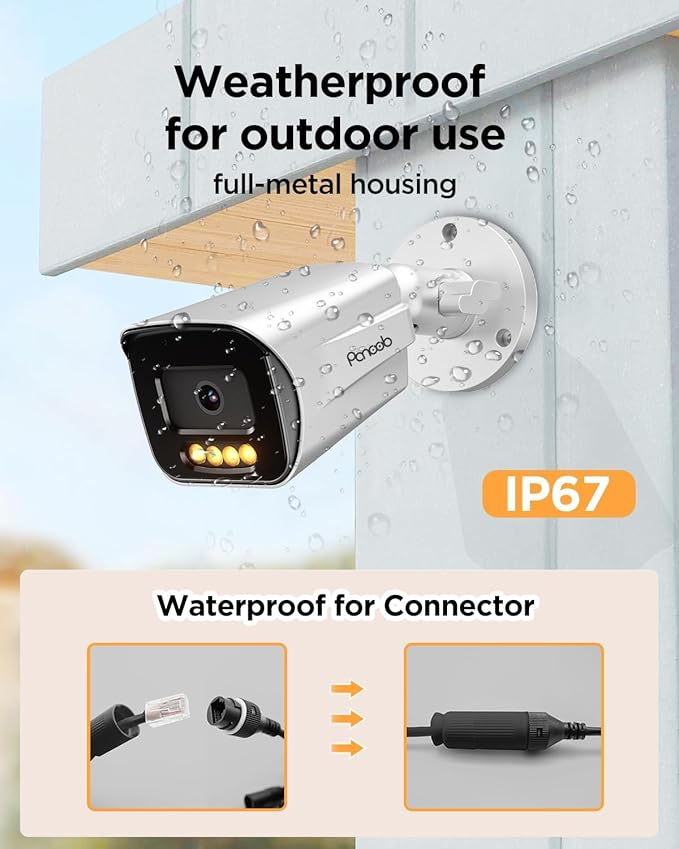 8 Channel Security Camera System, 8PCS 5MP IP Bullet PoE Camera with 2 Way Audio, Smart Dual Lights Color Night Vision, AI Human Detection, Remote Access, 4K 8CH NVR 2TB HDD, PB65A0808-5MD