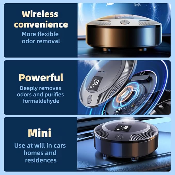Home Air Purifier with True Ozone Deodorization for Odors, Smoke, Fridge, Bedroom, Bathroom, Shoe Cabinet, Wardrobe, Car, RV, Travel | 20.4㎡ Coverage | Ultra Quiet (Black)