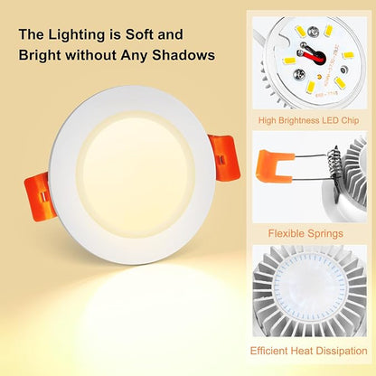 YGS-Tech 2 Inch LED Recessed Lighting, Dimmable Downlight 3W(35W Halogen Equivalent), CRI80, 3000K Warm White LED Ceiling Light with LED Driver(4 Pack)
