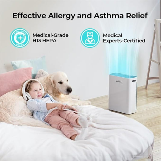 Homvana Air Purifiers for Home Larger Room Bedroom Up to 1096 Sq Ft, H13 True HEPA Air Filter with Air Quality Indicator, SilentAir Tech, Auto Mode, Ozone Free Remove 99.97% for Pets Allergies Smokers