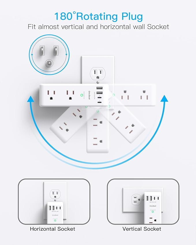 PD 30W Surge Protector Outlet Extender with Rotating Plug, USB Wall Outlet
