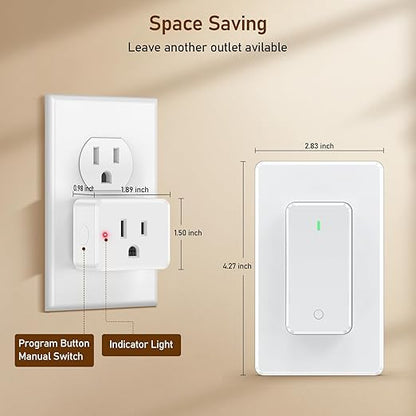 Thinkbee Remote Control Outlet Plug, 15A /1500W 600ft RF Range Wireless Light Switch Kit, Expandable Remote Outlet Switch for Lamp Fan Household Appliances 80-275V, SW-AK1&R06