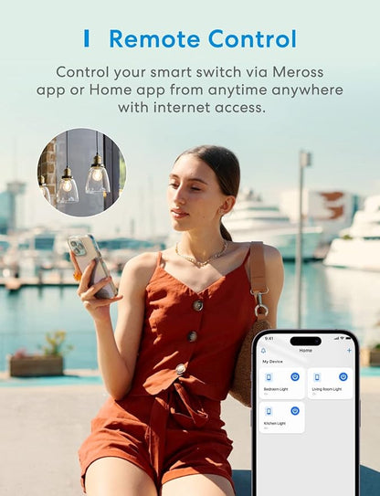 3 Way Smart Switch, Meross Smart Light Switch Supports Apple HomeKit, Siri, Alexa, Google Assistant & SmartThings, 2.4Ghz WiFi Light Switch Neutral Wire Required, Remote Control Timer 2 Pack