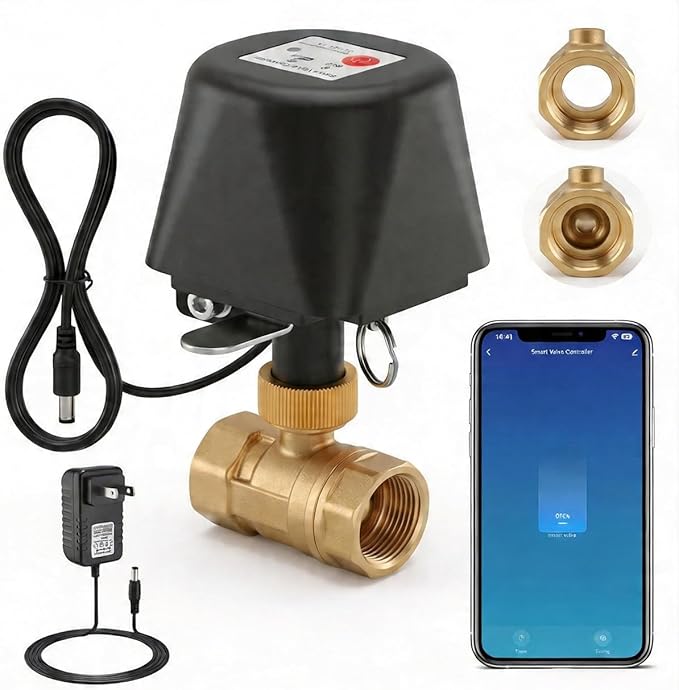 Smart Wifi Water Valve, Motorized Ball Valve, App Comtrol, Brass | Programmable Timer Switch, Manual Open/Close, Tuya App Alert, Multi-user, Alexa/Google Home Compatible, 1/2" NPT Threaded