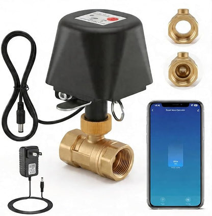 Smart Wifi Water Valve, Motorized Ball Valve, App Comtrol, Brass | Programmable Timer Switch, Manual Open/Close, Tuya App Alert, Multi-user, Alexa/Google Home Compatible, 1/2" NPT Threaded