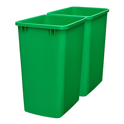 Rev-A-Shelf Polymer Replacement 35 Quart Trash Bin Recycle Waste Garbage Container for Kitchen Cabinet Pullouts, Green, 2 Pack, RV-35-19-2