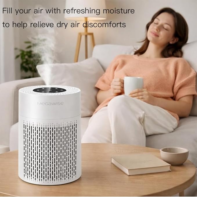 MegaWise Air Purifier EPI-235A (2024) - HEPA Filter, 3-Stage Filtration, Ultra-Quiet Operation, Adjustable Fan Speed, and Night Light (White)