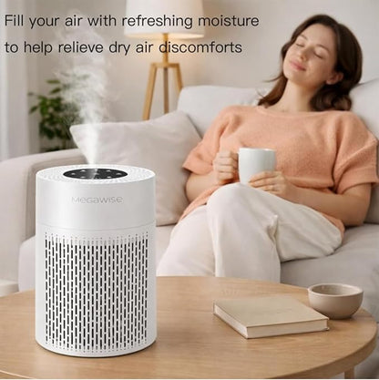 MegaWise Air Purifier EPI-235A (2024) - HEPA Filter, 3-Stage Filtration, Ultra-Quiet Operation, Adjustable Fan Speed, and Night Light (White)