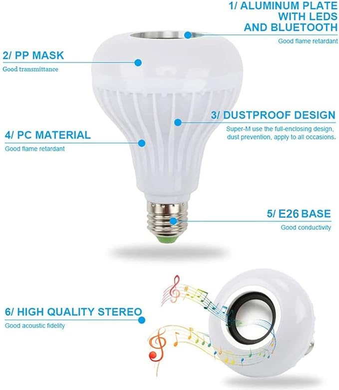 Lighting LED+ Color Changing Speaker LED Light Bulb with Remote Control and APP, Soft White, Comes with B22 Socket
