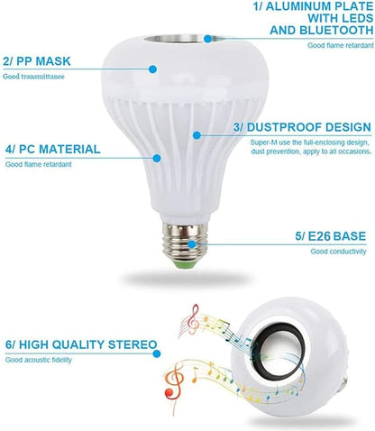Lighting LED+ Color Changing Speaker LED Light Bulb with Remote Control and APP, Soft White, Comes with B22 Socket