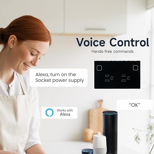 Smart Plug Energy Monitoring,4.65 X 2.83 X 1.69 Inches Wall Socket,Smart Outlet Compatible with Alexa and Tuya,Socket 2.4GHz WiFi Only,Black