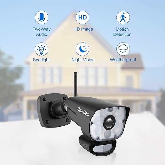 CasaCam GuardianCam Air | AC Powered 720p Spotlight Camera for VS1002 and VS802 Wireless Security System, Add-on Camera, Weather Proof, Two-Way Audio, Model VC1000