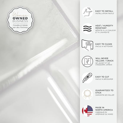 Smart Tiles Peel and Stick backsplash, Subway Carrara Marble, 11.55"x8.38" | Pack of 5 (2.8 sq ft), Glossy, Heat/Moisture Resistant, Low VOC, Kitchen/Bathroom, Renter Friendly, Made in Canada