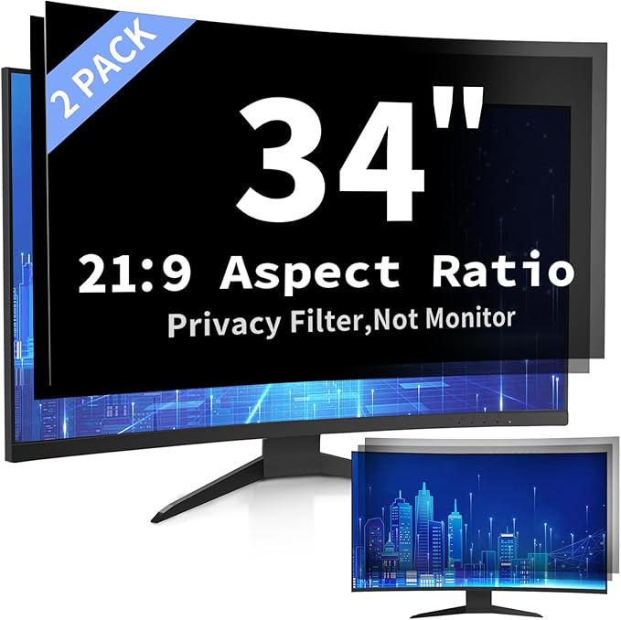 2 Pack- 34 Inch Curved Computer Privacy Screen Filter for 21:9 Widescreen Computer Monitor Screen Protector Computer Screen Privacy Shield Anti Glare
