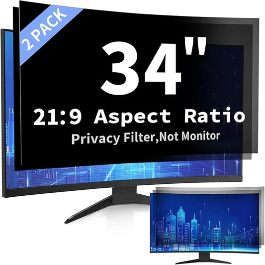 2 Pack- 34 Inch Curved Computer Privacy Screen Filter for 21:9 Widescreen Computer Monitor Screen Protector Computer Screen Privacy Shield Anti Glare