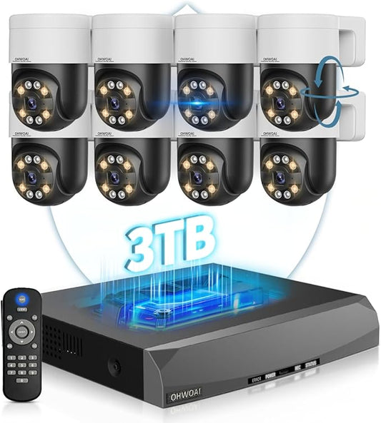 《2-Way Audio & Auto-Tracking》4K Outdoor Wired Security Camera System,360 Degrees Security PTZ IP Cameras,Surveillance Video Equipment