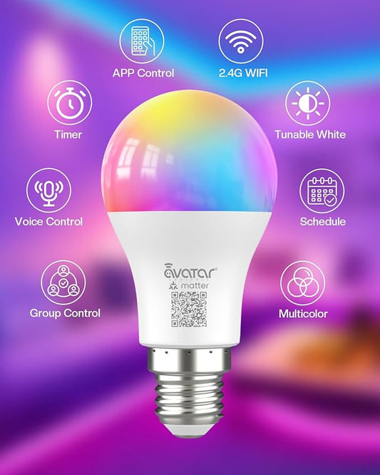 Avatar Controls Matter Smart Bulb 2 Pack and WiFi E12 Smart LED Light Bulb Bundle