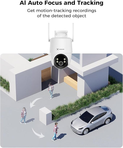 COCOCAM 24/7 Recording AOV WiFi Security Camera Outdoor Wireless with 10000mAh Battery 8W Solar Panel, 2K PTZ, 30 Meters Night Vision, AI Detection, AI Tracking, Two-Way Audio