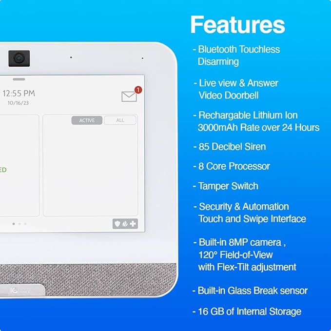Qolsys IQ Panel 4: Wireless Smart Home Security System Alarm Panel for House Protection and Home Automation. Easily Integrate with Alexa, Window Alarms, Cameras and More. 319.5 MHz