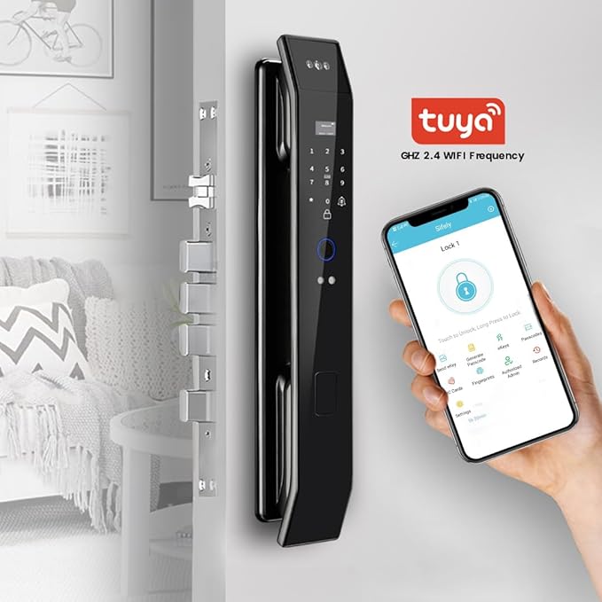 Smart Door Lock with 3D Face Recognition & Camera, Video Doorbell with Intercom, Fingerprint Keyless Entry, Password, IC Card, Key, Alexa Compatible, Tuya App Control, Smart Home Front Door Security