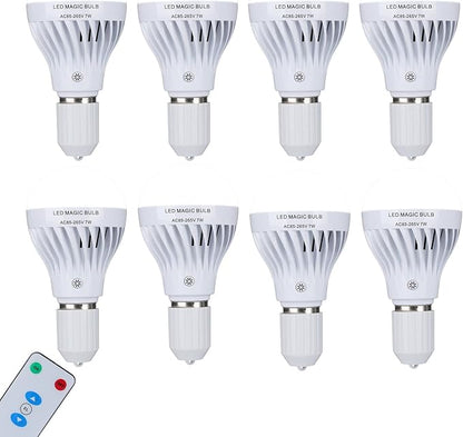 BSOD AC 85-265V 7W LED Magic Bulb with Remote Controller Cool White Emergency Light with Rechargeable Built-in Battery E27 Lamp for Home Indoor Lighting (White 8 Pack)