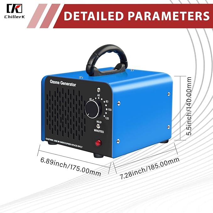 Ozone Generator 96,000mg, Commercial Ozone Machine Odor Removal, High Capacity O3 Ionizer Air Purifier Deodorizer, Portable Mini for Car, Home, Smoke, Pets, Industrial -Blue