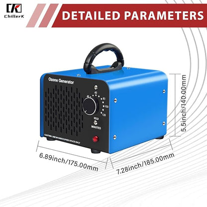 Ozone Generator 96,000mg, Commercial Ozone Machine Odor Removal, High Capacity O3 Ionizer Air Purifier Deodorizer, Portable Mini for Car, Home, Smoke, Pets, Industrial -Blue