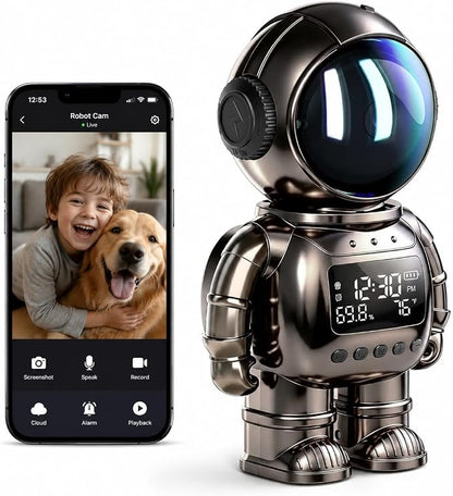 DYPCO Indoor Security Clock Camera with Temperature and Humidity Monitoring, Smart Clock Camera with Alarm Function, Real-Time Alerts for Home Safety