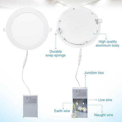 ESBAYBULBS 7" Ultra-Thin LED Recessed Ceiling Light with Junction Box, 6000K Cool White 18W LED Panel Can Light 1500LM High Brightness Easy Installation (6 Pack)