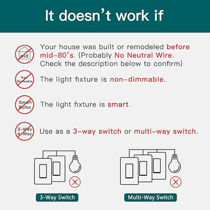 TREATLIFE Smart Dimmer Switch 4 Pack, Single Pole 2.4GHz Wi-Fi Smart Light Switch Works with Alexa and Google Assistant, Neutral Wire Needed, Schedule, Remote Control, FCC Listed