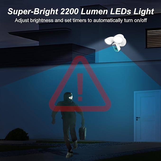 deerdance Smart Floodlight Camera Wired Outdoor Security Camera Flood Light with Motion Sensor 2200 lumens LEDs 1080P HD Live Video Night Vision, Built-in Siren, Two-Way Audio, White(2024 Release)