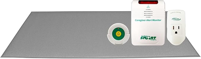 Smart Caregiver® Light Outlet with Cordless Grey Floor Mat and Cordless Alarm - Turns on a Light When They get up and alerts a Caregiver in Another Room!