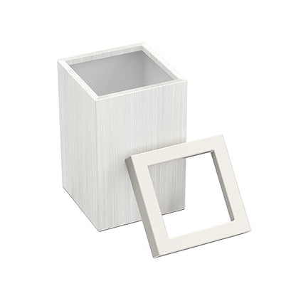 Gatco Small Bathroom Trash Can with Lid, Square 3 Gallon Wastebasket, Under Sink, White Oak with Matte White, for Bathroom, Bedroom, Office (1936W)