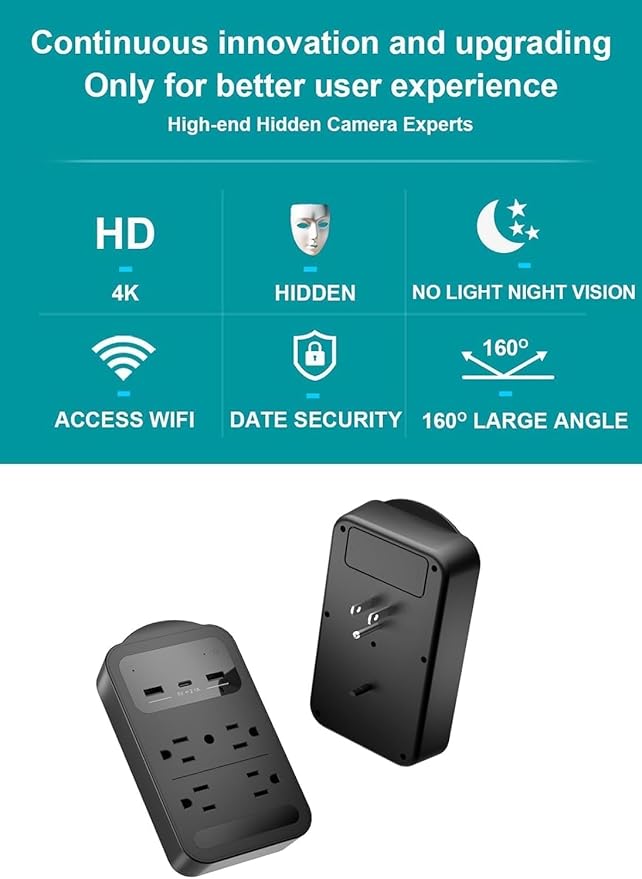 2026 Upgraded 4K Hidden Camera with Night Vision,Wireless WiFi Wall Outlet Camera,Motion Detection|SD Storage Indoor Camera for Pet|Home|Office (Black)