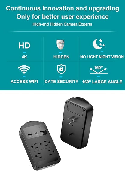2026 Upgraded 4K Hidden Camera with Night Vision,Wireless WiFi Wall Outlet Camera,Motion Detection|SD Storage Indoor Camera for Pet|Home|Office (Black)