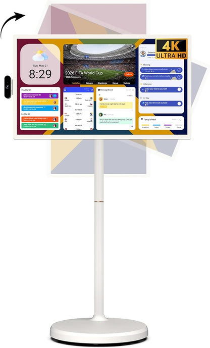 ApoloSign 32 Inch 4K UHD Smart Portable TV on Wheels, Android 16 EDLA Certified, 256GB Storage, Built-in 15000mAh Battery, Voice Remote, Touch Screen TV with Rolling Stand for Home, Office - Gen2