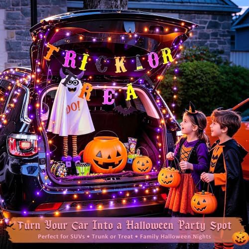JMEXSUSS 100 LED Orange and Purple Fairy Halloween Lights USB Powered