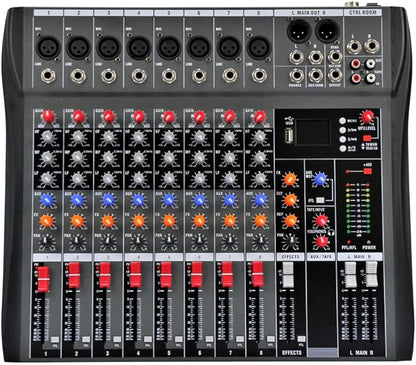 Professional Sound Board Console System 8-Channel Sound Mixing Board USB Pro Studio DJ Sound Controller Voice Mixing Sound Mixing Console Music Recording Equipment for Stage Performance Bar Home Party