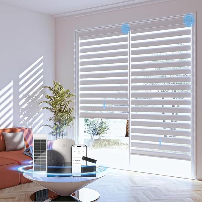 Zebra Motorized Blinds with Remote, SolarPowered Shades, Dual Layer Blackout, Custom Size SmartElectric Blinds