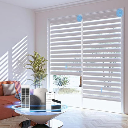 Zebra Motorized Blinds with Remote, SolarPowered Shades, Dual Layer Blackout, Custom Size SmartElectric Blinds