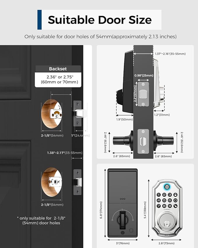 Keyless Entry Door Lock, Smart Deadbolt Lock with Handleset D180 & D280 (Fingerprint & Leveler) (Metallic)