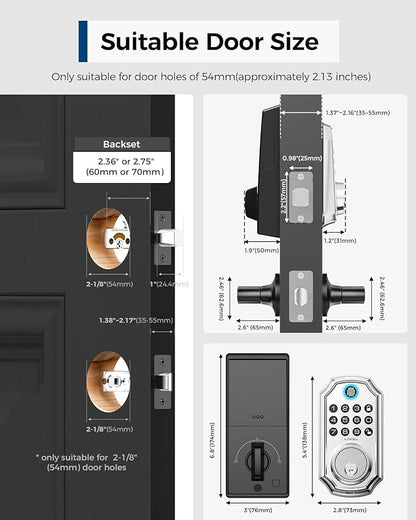 Keyless Entry Door Lock, Smart Deadbolt Lock with Handleset D180 & D280 (Fingerprint & Leveler) (Metallic)