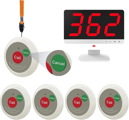 Caregiver Call Button, Wireless Nurse Call System for Elderly at Home with 5 Emergency Call Buttons and 1 Display Receiver-1000FT Long Range Call Bell System for Nursing Home Clinic Hospital