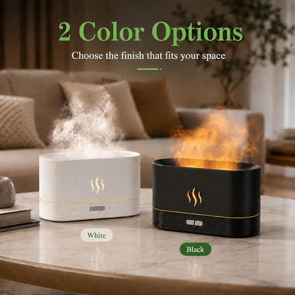 Aegci Flame Air Diffuser Humidifier, 180ML Essential Oil Diffuser with Fire Mist Effect, Ultrasonic Aroma Diffuser, 2 Brightness Modes, Auto-Off, for Bedroom Home Office(Black)