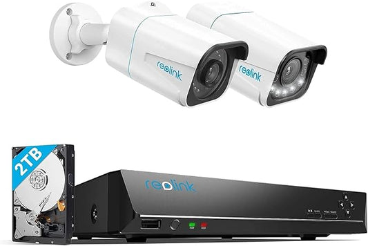 REOLINK 4K PoE NVR 8 Channel Pre-Installed 2TB HDD, 4K Ultra HD PoE Outdoor Security Cameras with Smart Detection, RLN8-410 NVR Bundle with RLC-810A and RLC-811A(5X Optical Zoom and Motion Spotlight)