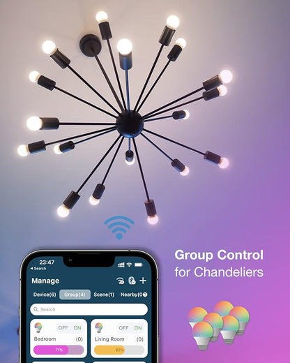 RGBWW Bluetooth Mesh Smart LED Light Bulbs, 7.5W 730 Lumens 60W Equivalent, 16 Million Colors, 2700k to 6500k Tunable White, App-Enabled, A19 E26, 2 Pack