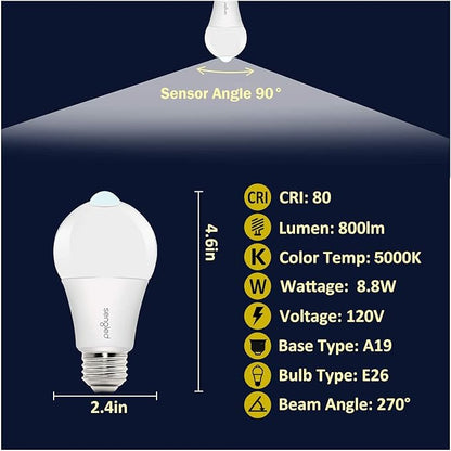 Sengled Motion Sensor Light Bulbs, A19 LED Dusk to Dawn Bulbs 5000K Daylight, Motion Activated Indoor Outdoor Light Bulbs 8.8W (60W Equivalent) 800 Lumens for Porch, Garage, Hallway, 4 Pack