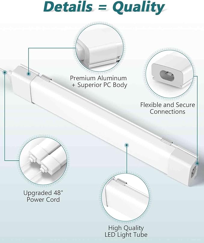 WNSNOU Plug-and-Play LED Shop Light - Waterproof, Linkable, 18W 2000LM, 5000K, with NO/Off Switch - Perfect for Ceiling, Closet, and Workshop - 2FT (2PCS)