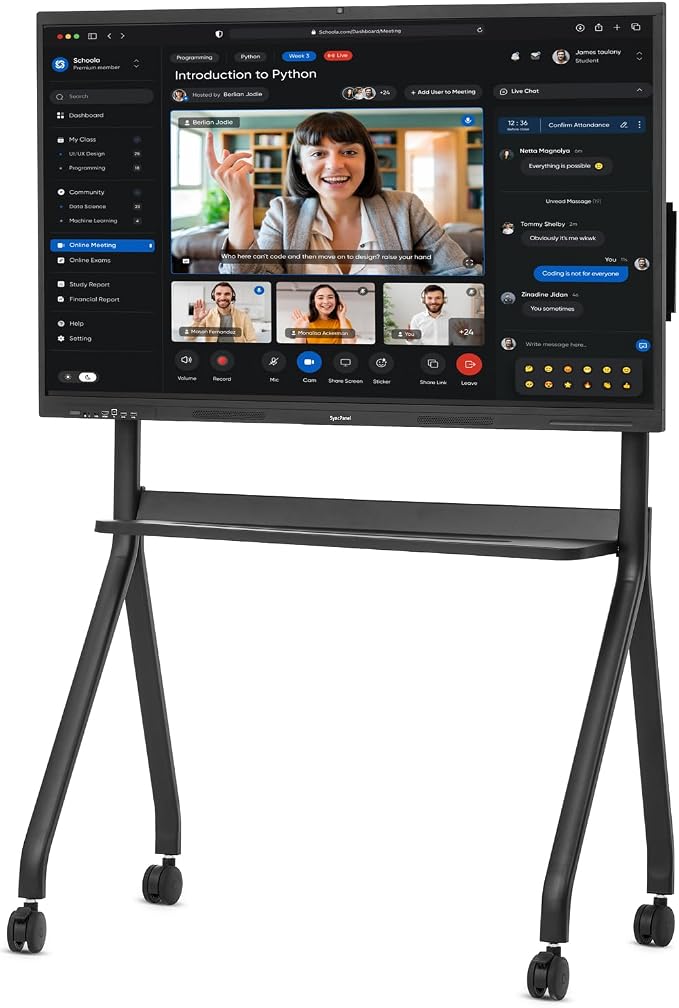 Metal Gray Adjustable Portable Stand for 55-75" Interactive Whiteboards, Four Smooth Rolling Wheels with Locking Function, Stable and Durable Design for Office, Classroom, and Home Use