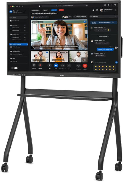 Metal Gray Adjustable Portable Stand for 55-75" Interactive Whiteboards, Four Smooth Rolling Wheels with Locking Function, Stable and Durable Design for Office, Classroom, and Home Use